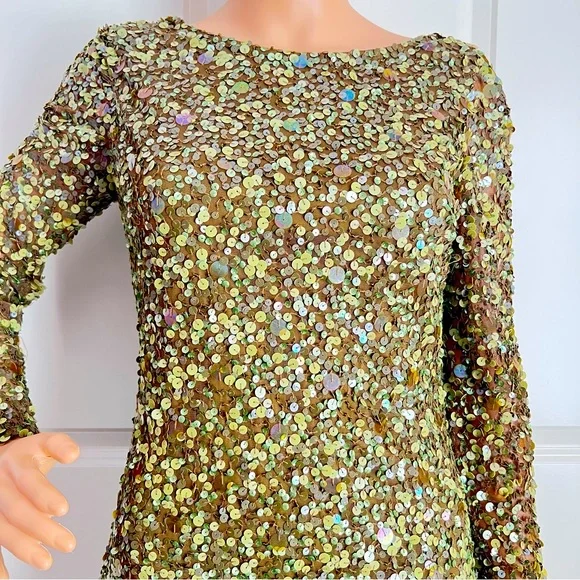 Aidan Mattox Long Sleeve Sequin OLIVE GREEN Dress - Picture 6 of 11
